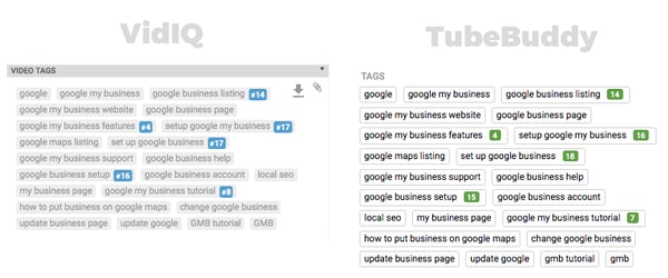 A comparison of VidIQ and TubeBuddy SEO keyword tools.