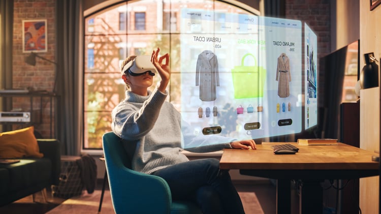 woman shopping with a VR headset