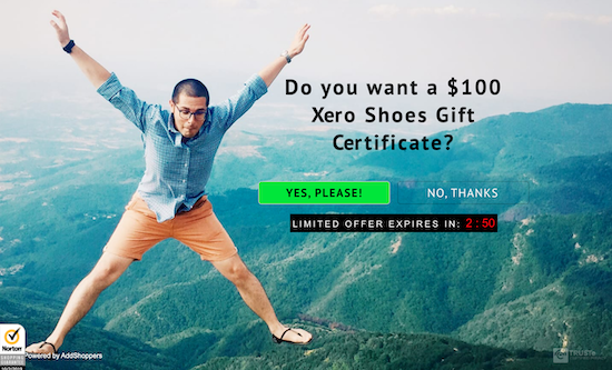 xero-shoes-exit-intent-pop-up