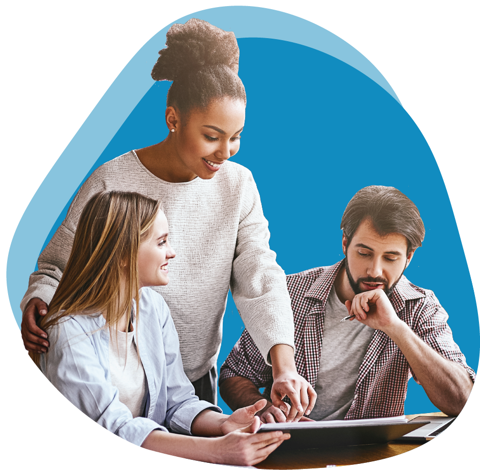 a team of three marketing professionals reviewing paid media reports